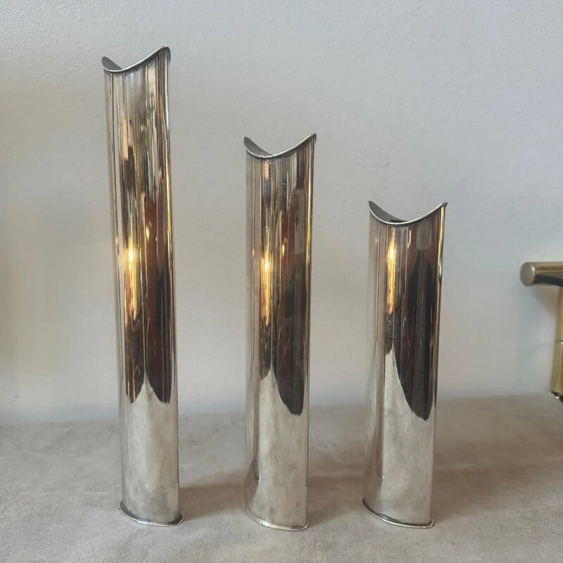 Set of 3 vintage silver-plated Giselle candlesticks by Lino Sabattini for Sabattini Argenteria, Italy 1990