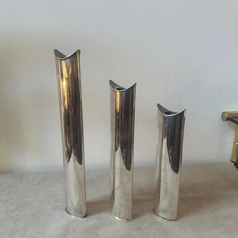 Set of 3 vintage silver-plated Giselle candlesticks by Lino Sabattini for Sabattini Argenteria, Italy 1990