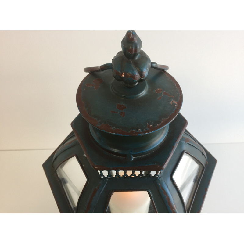 Vintage Art Decorative table lantern in aged green metal