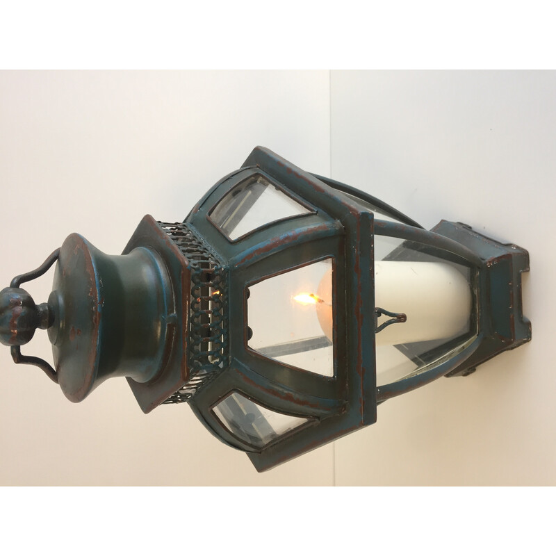 Vintage Art Decorative table lantern in aged green metal