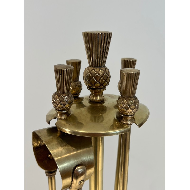 Vintage brass Pineapple fire kit, France 1970