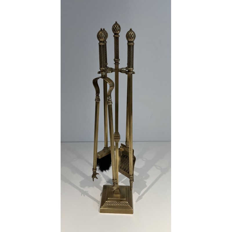Vintage bronze and brass fire kit, France 1930