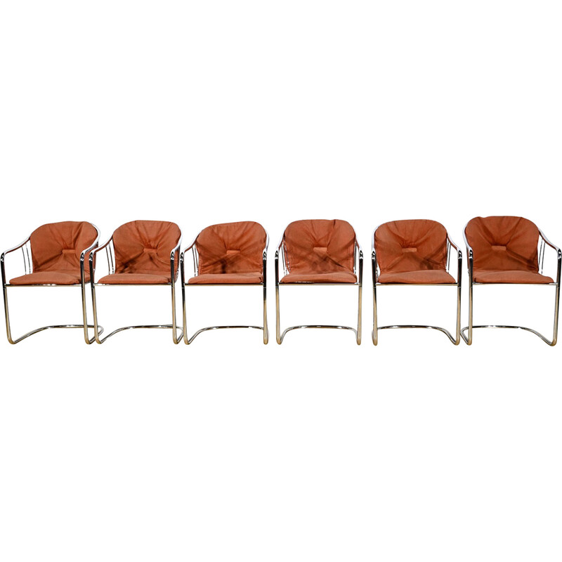 Set of 6 vintage chairs in chrome metal and wire for Rima, Italy 1970