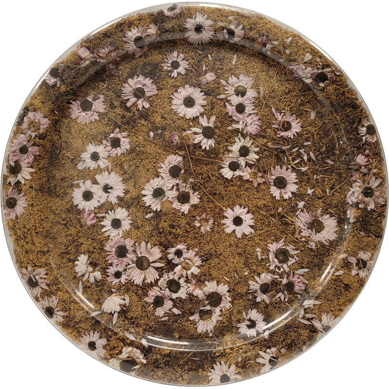 Plateau provençal vintage en méthacrylate et fleurs séchées, France