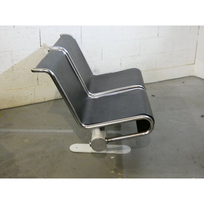 Vintage airport bench in steel and chromed metal, 1970