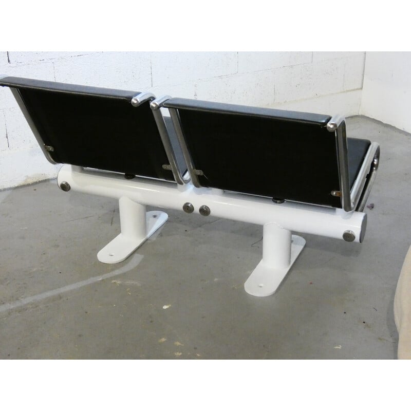 Vintage airport bench in steel and chromed metal, 1970