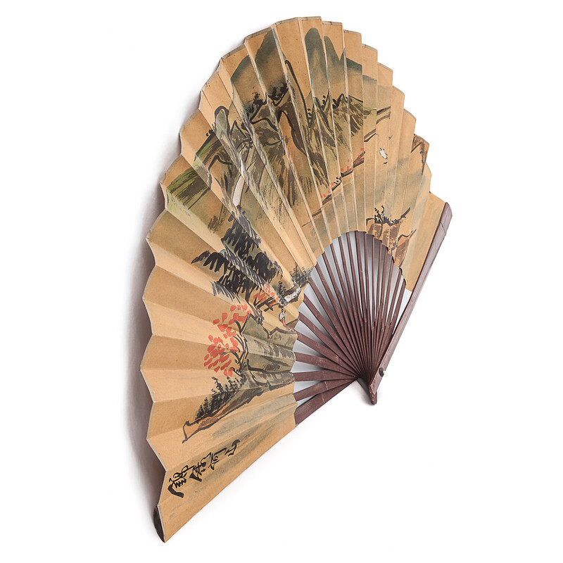 Vintage varnished bamboo fan, China 1930