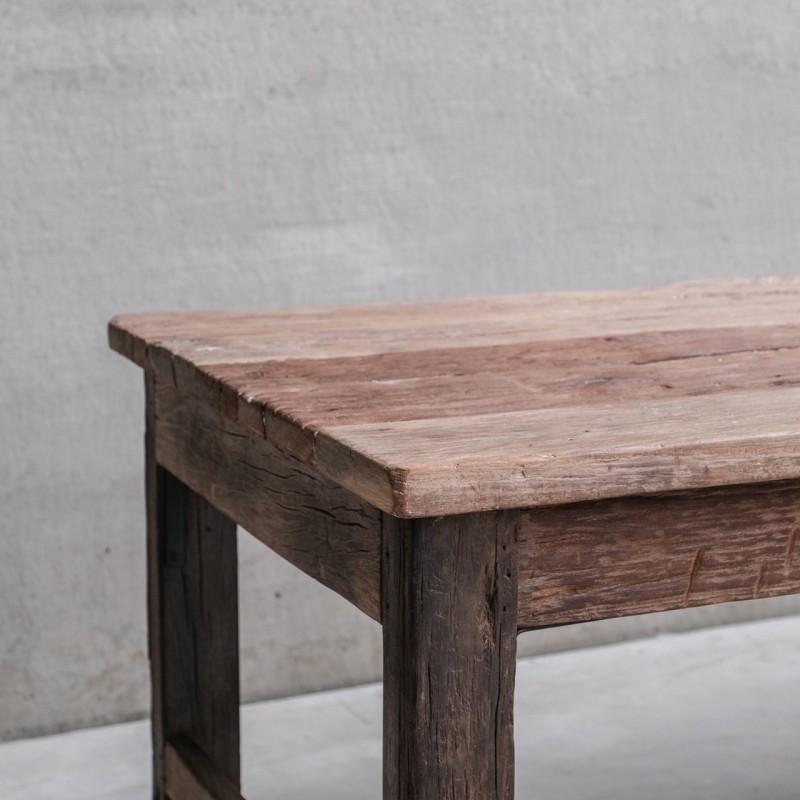 Table à repas vintage en bois primitif, Belgique 1950