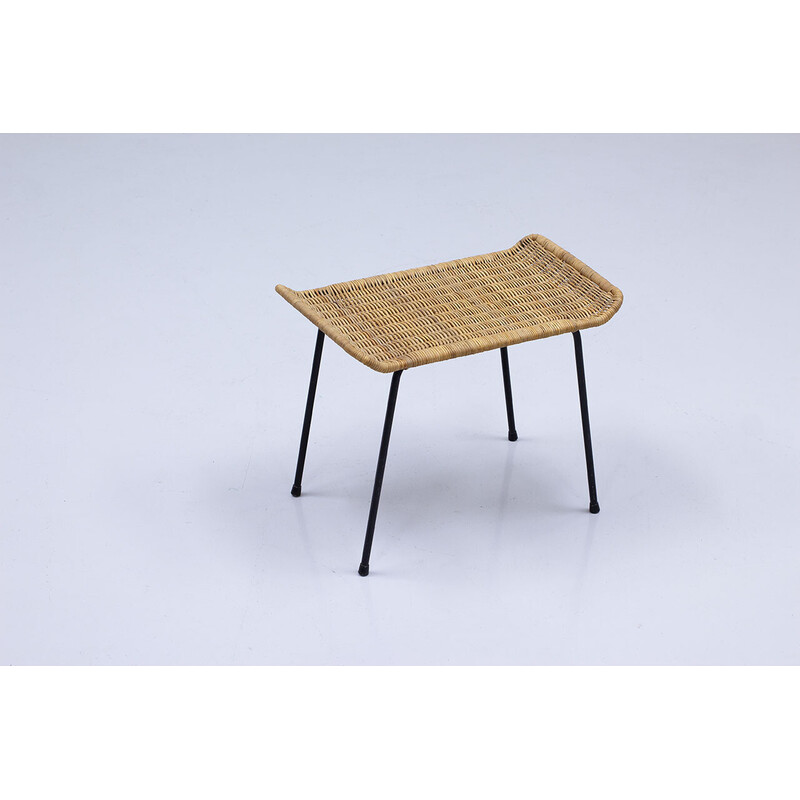 Vintage wicker and metal stool by Gian Franco Legler, 1950