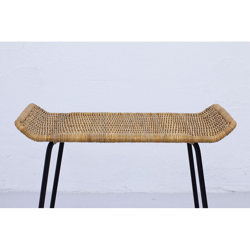 Vintage wicker and metal stool by Gian Franco Legler, 1950