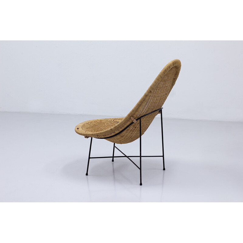 Vintage “Stora Kraal” wicker armchair by Kerstin Hörlin-Holmqvist for Nordiska Kompaniet, Sweden 1950