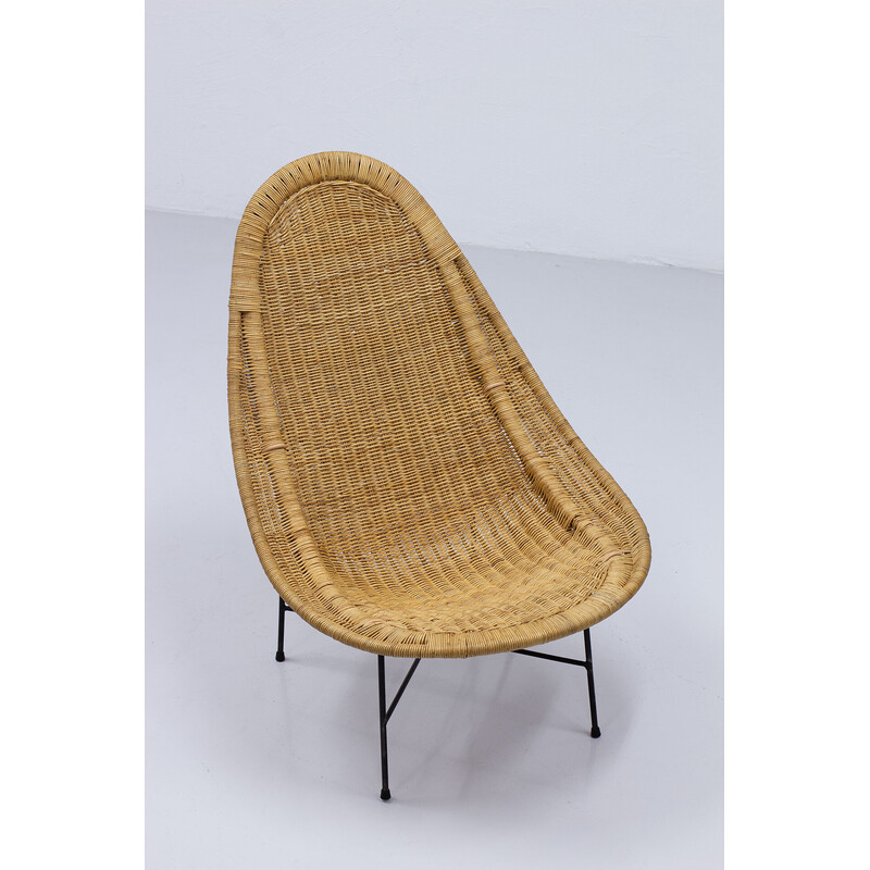 Fauteuil vintage "Stora Kraal" en osier par Kerstin Hörlin-Holmqvist pour Nordiska Kompaniet, Suède 1950