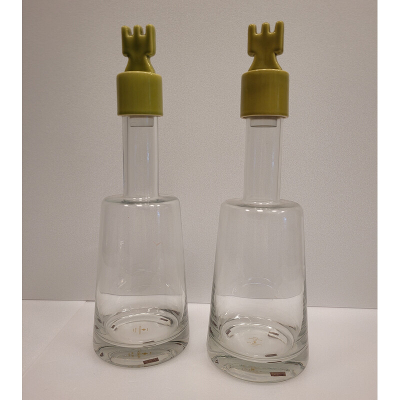Pair of vintage glass decanters with ceramic stopper for Roche Bobois, France