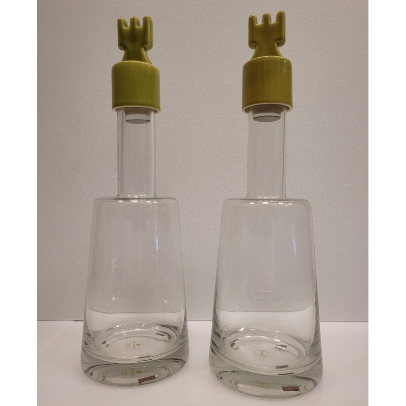 Pair of vintage glass decanters with ceramic stopper for Roche Bobois, France