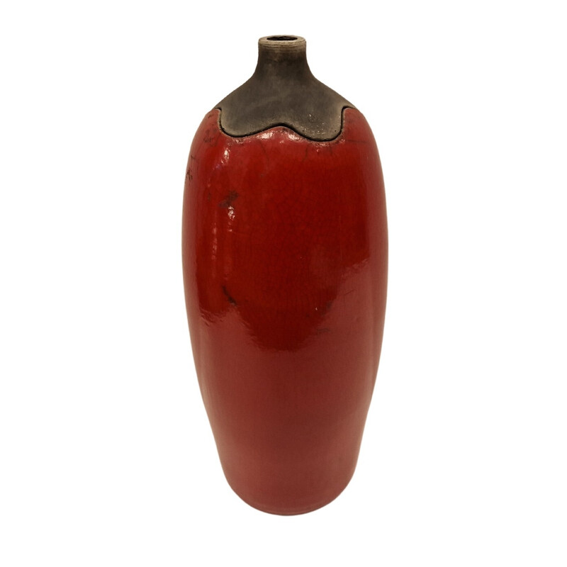 Verre décoratif vintage en céramique rouge émaillée Raku