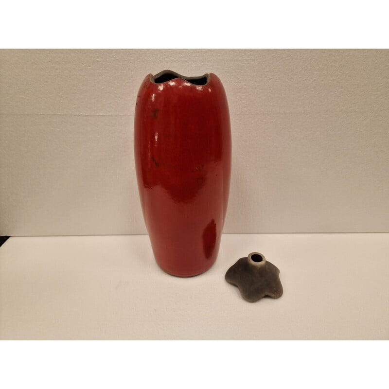 Vintage decorative glass in red glazed ceramic Raku