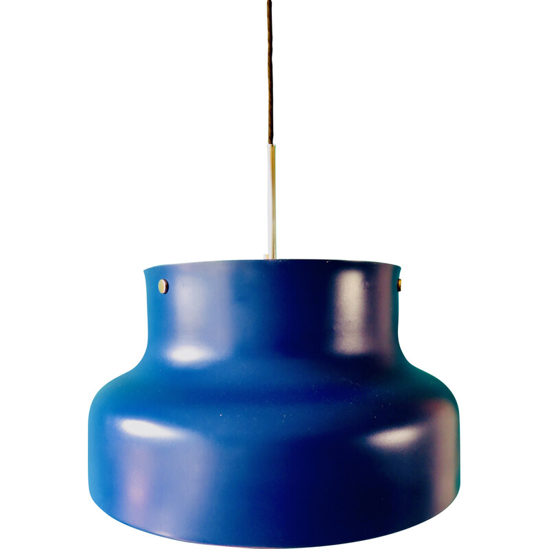 Vintage Bumlingen pendant lamp in blue lacquered metal by Anders Pehrsson, Sweden 1970