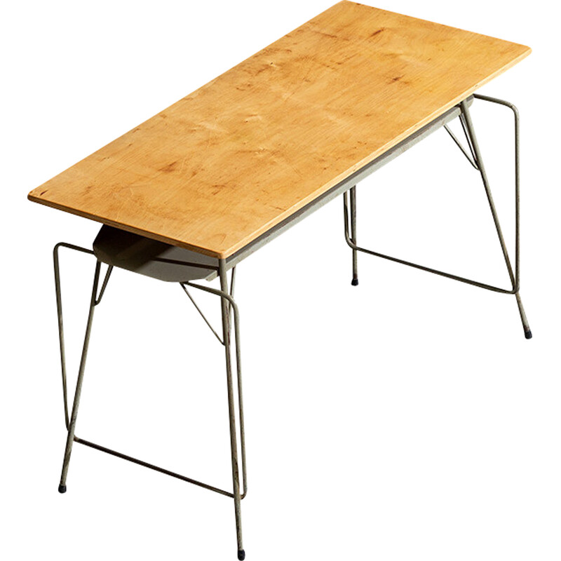 Vintage wood and metal writing table by Willy Van Der Meeren, 1950