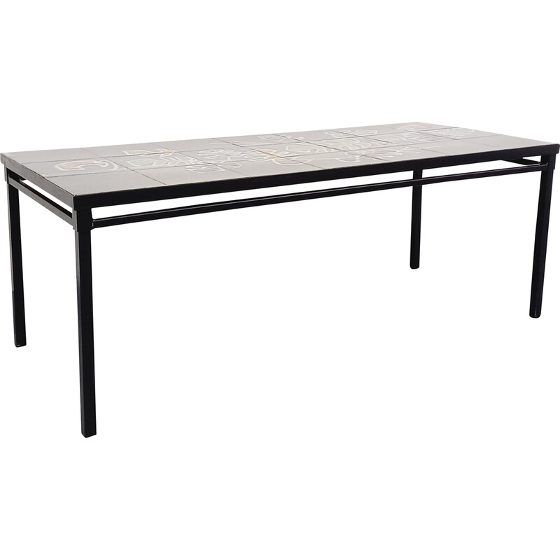 Vintage coffee table by Adri in black metal and ceramic, 1970