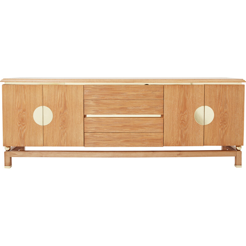 Vintage sideboard in ceruse oak and brass by Tommaso Barbi, Italy 1970