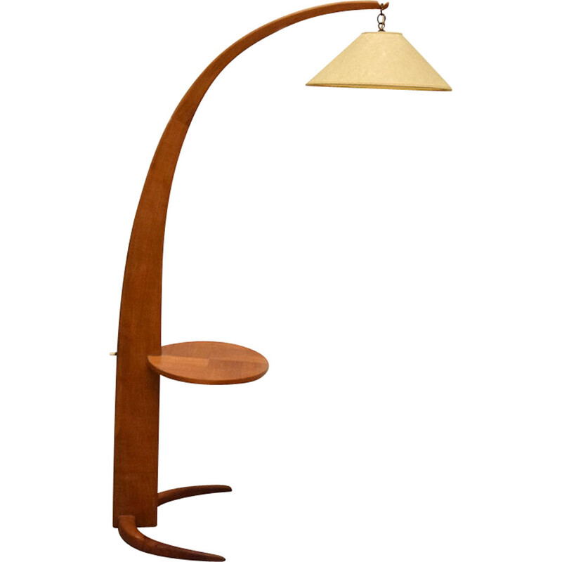 Lampadaire arc vintage en bois massif, Italie 1950