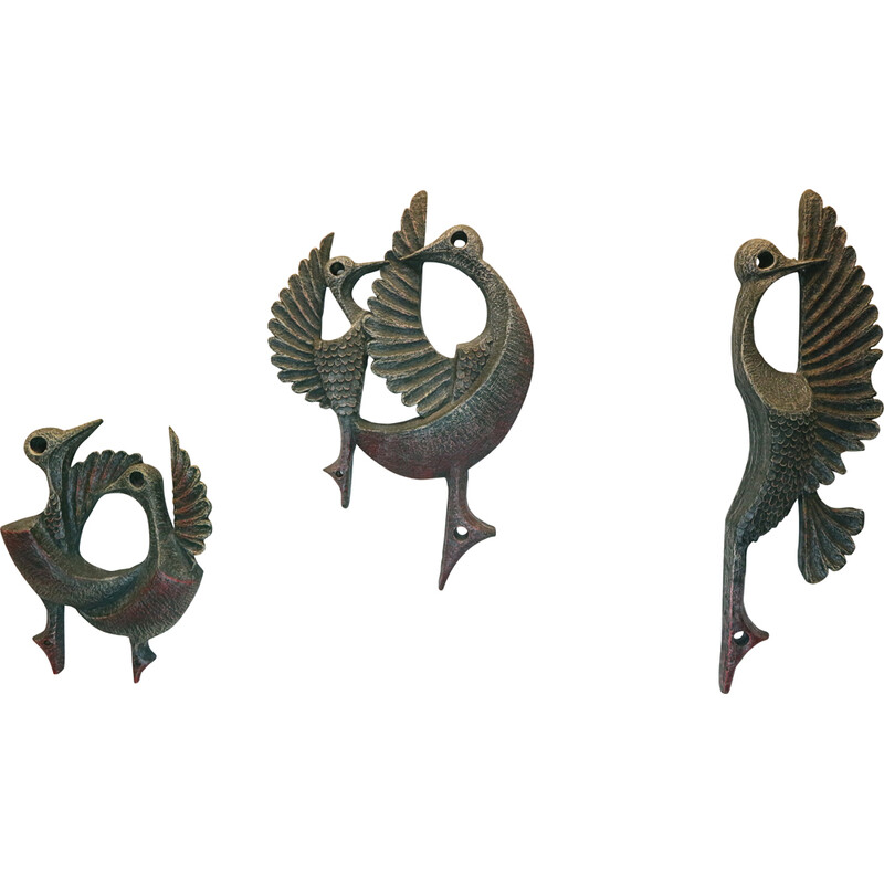 Conjunto de 3 esculturas de pássaros em resina vintage da Ars Mundo, 1960