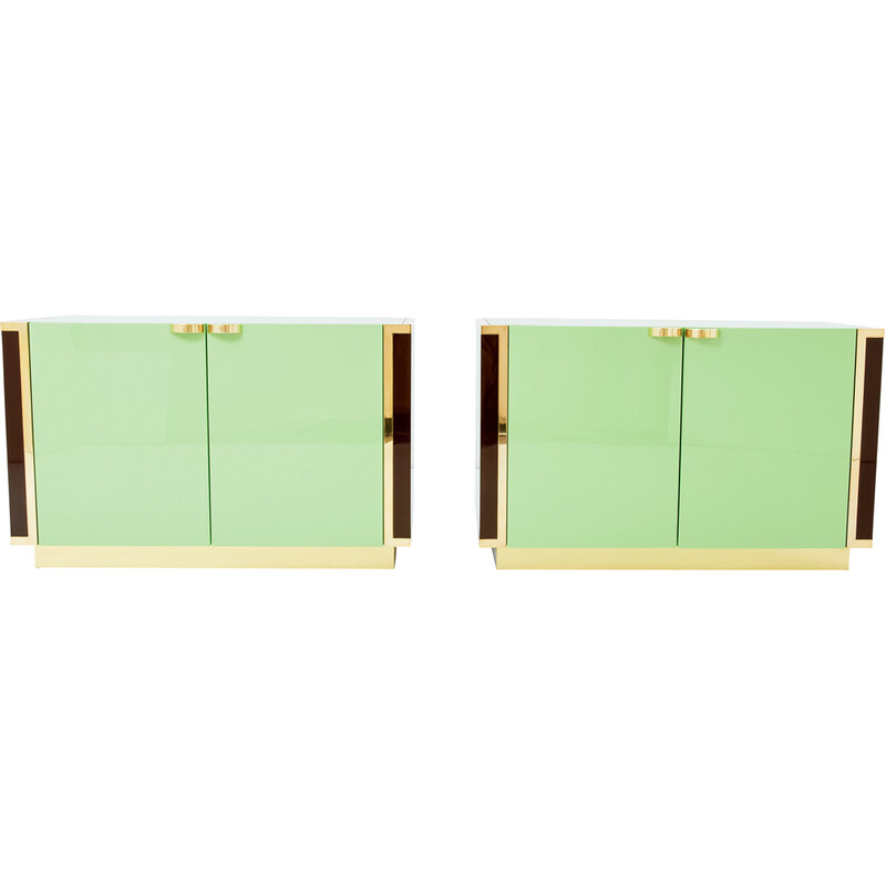 Pair of vintage brass cabinets by Jean-Claude Mahey for Roche Bobois, France 1970