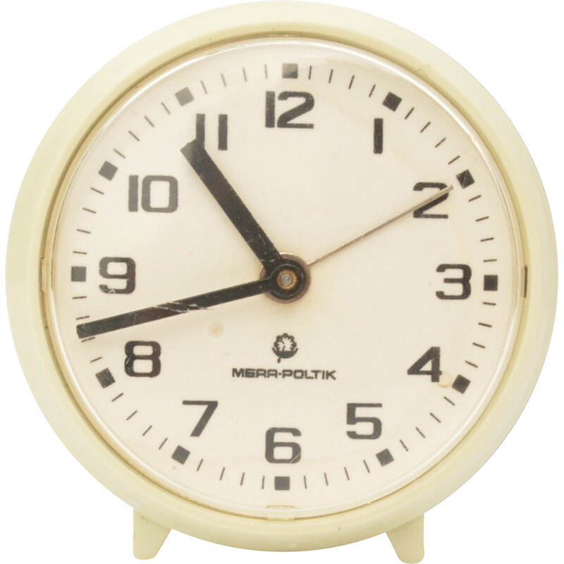 Vintage mechanical alarm clock in metal and plastic for Mera-Poltik, Poland 1970