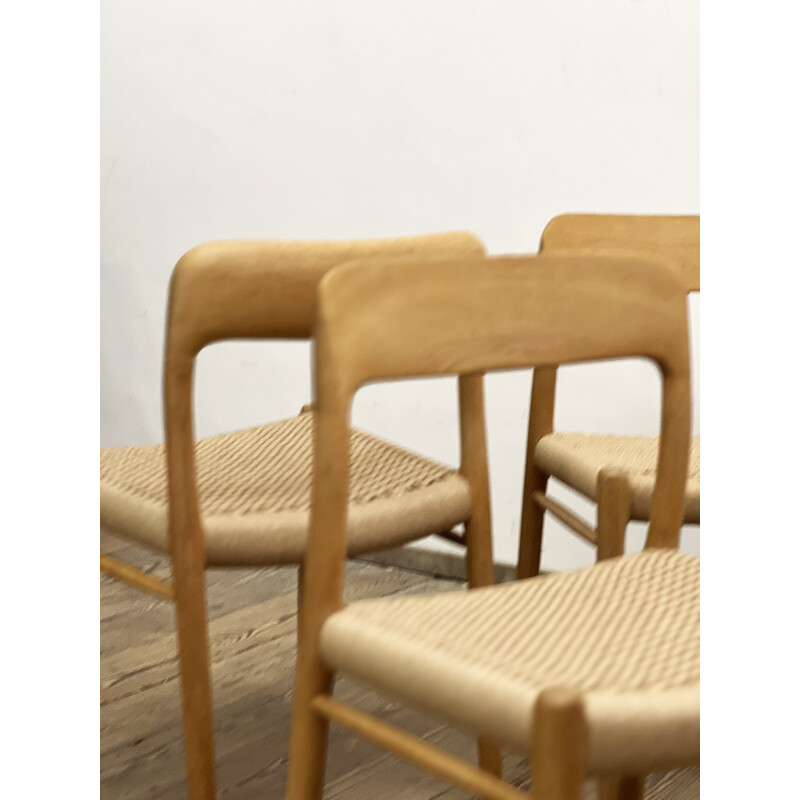 Set of 4 vintage model 75 oak chairs by Niels O. Møller for Jl Møllers Furniture Factory, Denmark 1950