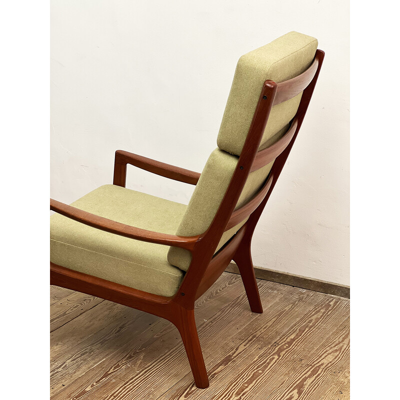 Fauteuil vintage avec ottoman en bois de teck massif par Ole Wanscher pour Poul Jeppensens, Danemark 1960