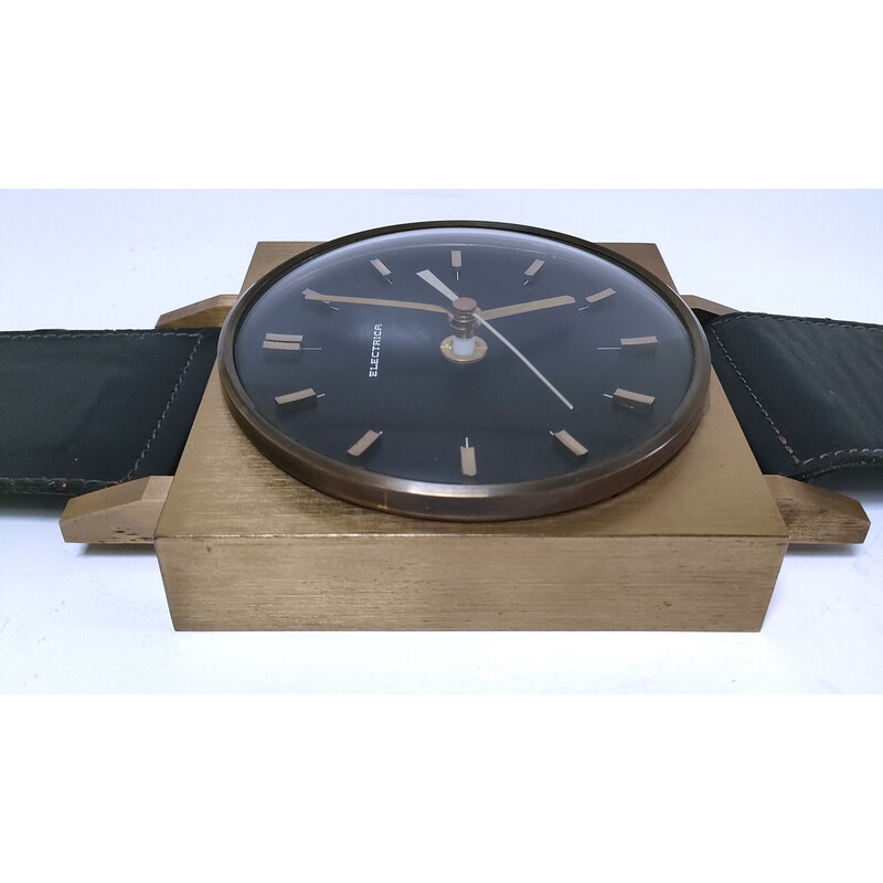 Orologio da parete vintage a forma di orologio con cinturino in finta pelle nera, 1970