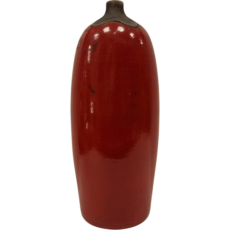 Verre décoratif vintage en céramique rouge émaillée Raku