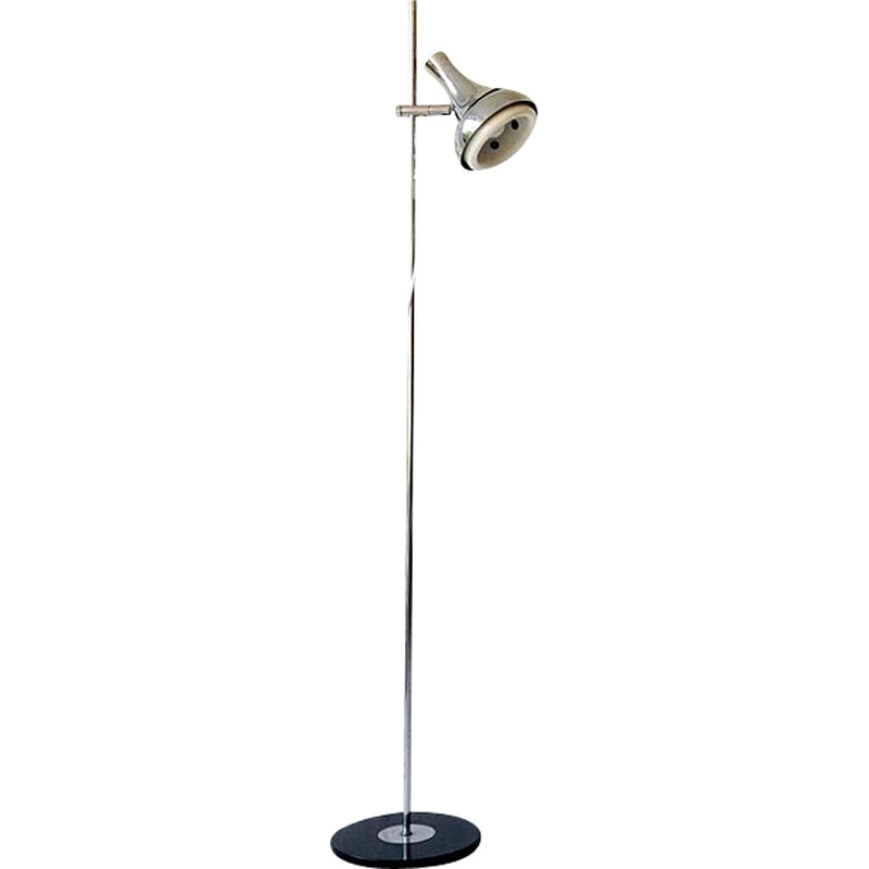 Vintage chrome metal floor lamp with adjustable spotlight, 1970