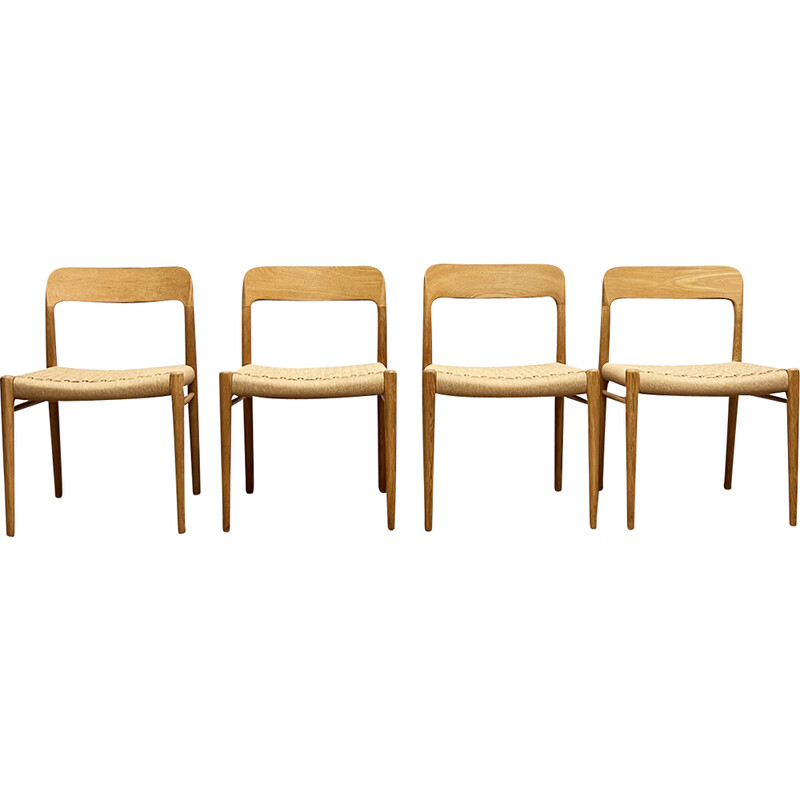 Lot de 4 chaises vintage modèle 75 en chêne par Niels O. Møller pour Jl Møllers Furniture Factory, Danemark 1950