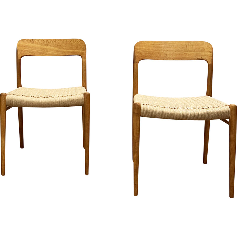 Pair of vintage model 75 oak chairs by Niels O. Møller for J.L. Møllers Møbelfabrik, Denmark 1950