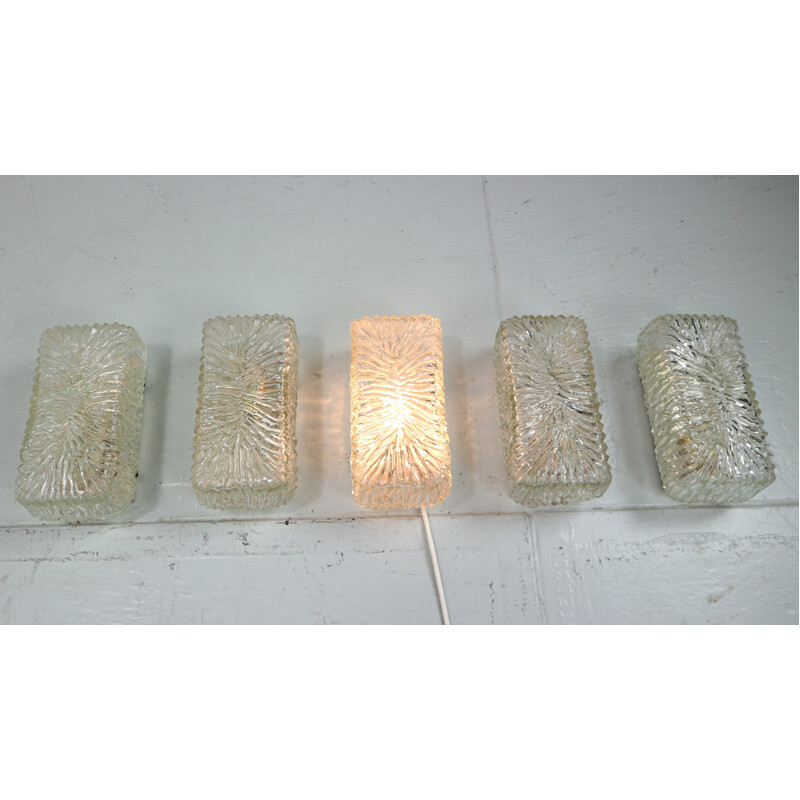 Lot of 5 vintage glass and brass wall lights, Germany 1960