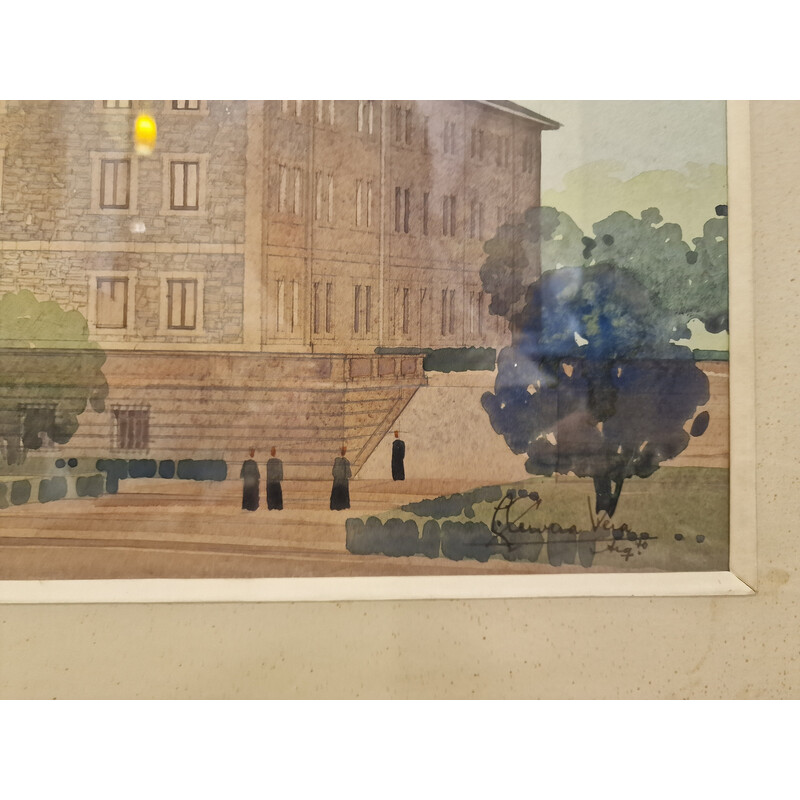 Vintage painting “Elevation of the architectural project” by Luis Cervera Vera, 1970