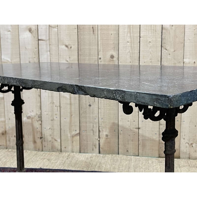 Vintage bistro table in oak and cast iron