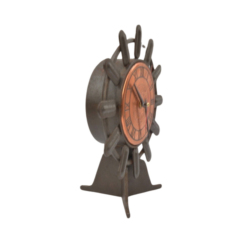 Reloj de chimenea vintage de cobre y hierro fundido para Weimar, Alemania 1970