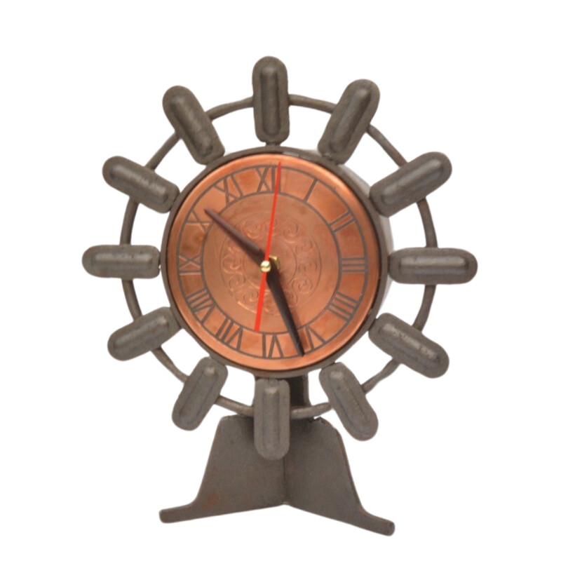 Reloj de chimenea vintage de cobre y hierro fundido para Weimar, Alemania 1970