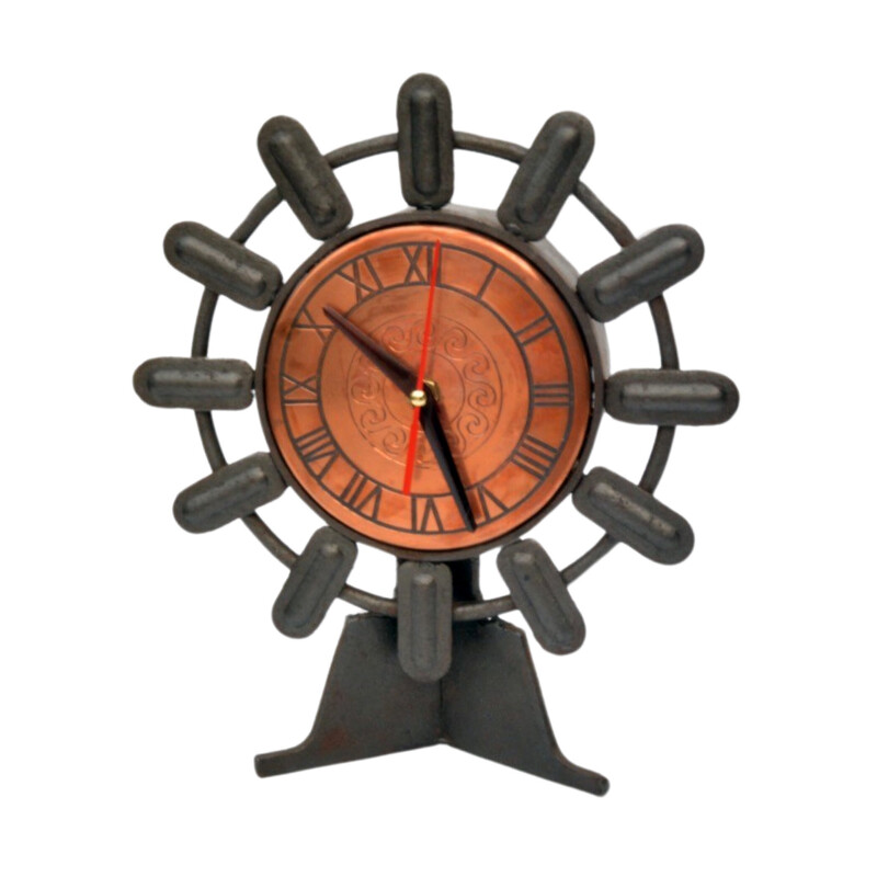 Vintage copper and cast iron mantel clock for Weimar, Germany 1970