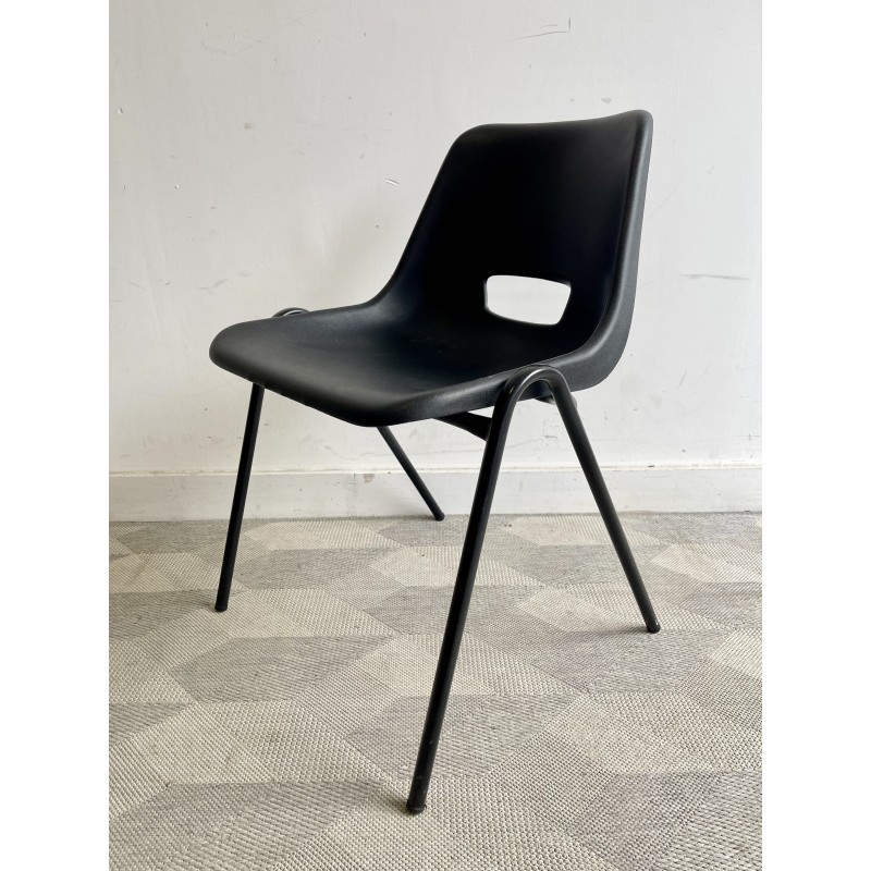 Chaise d'école vintage empilable noire pour K.M Furniture