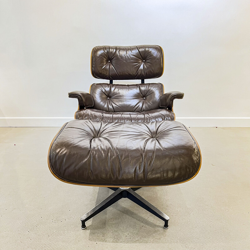 Vintage armchair with ottoman in Rio rosewood by Charles and Ray Eames, 1970