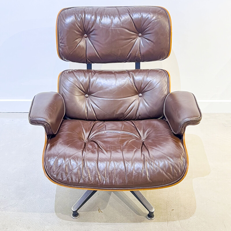 Vintage armchair with ottoman in Rio rosewood by Charles and Ray Eames, 1970