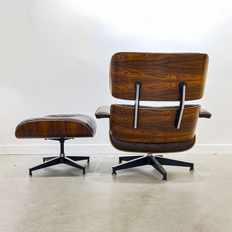 Fauteuil vintage avec ottoman en palissandre de Rio par Charles et Ray Eames, 1970