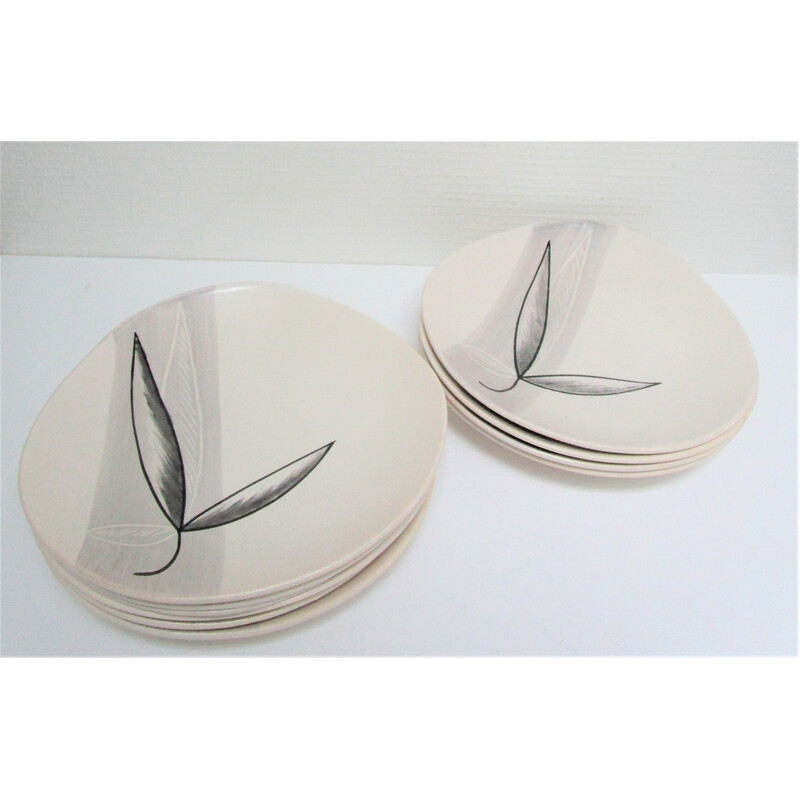 Set of 10 vintage "Lotus" plates for Pornic, France 1960