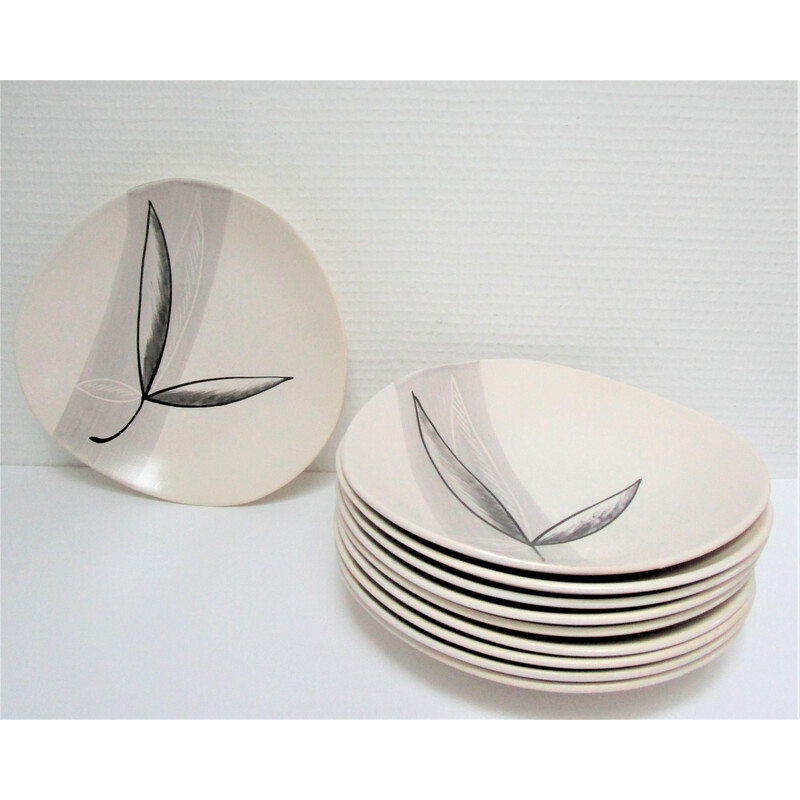 Set of 10 vintage "Lotus" plates for Pornic, France 1960