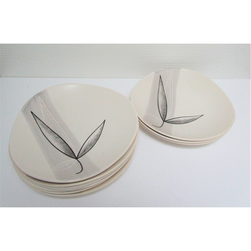 Set of 10 vintage "Lotus" plates for Pornic, France 1960