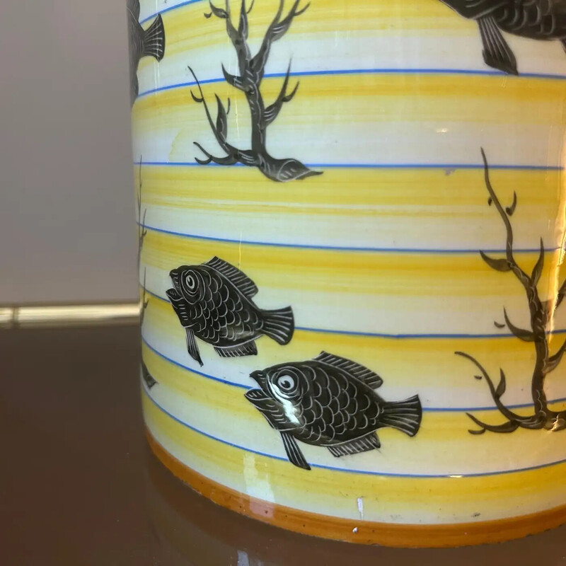 Vase vintage Art Déco en céramique jaune et noire pour A.C.I., Italie 1937