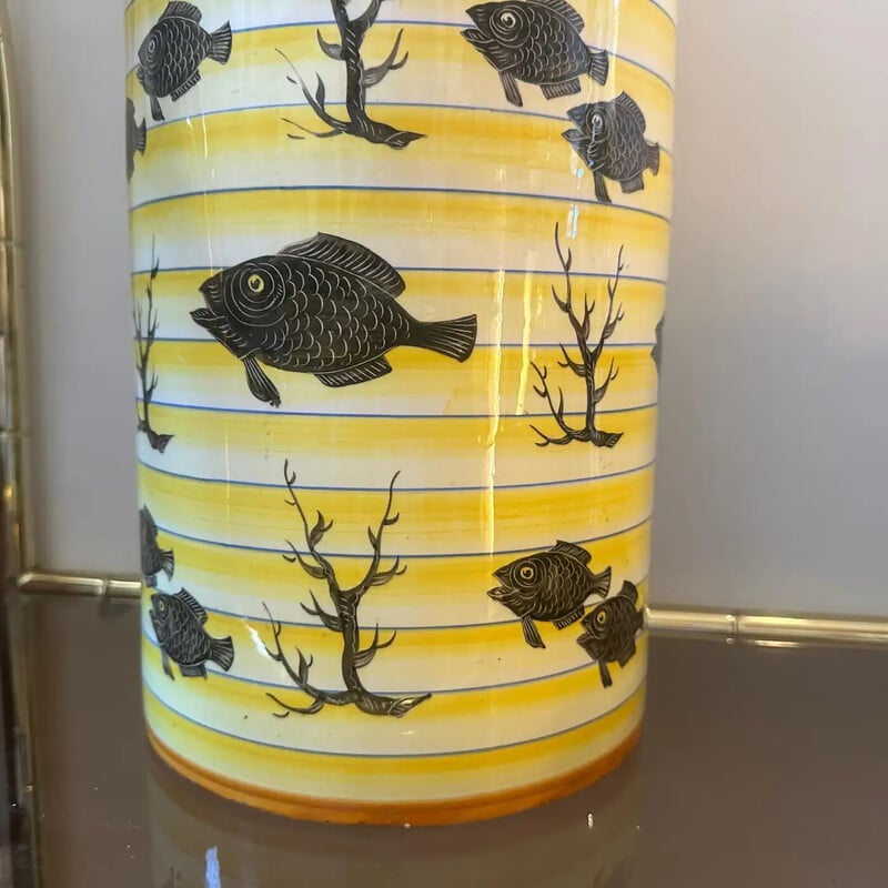 Vase vintage Art Déco en céramique jaune et noire pour A.C.I., Italie 1937